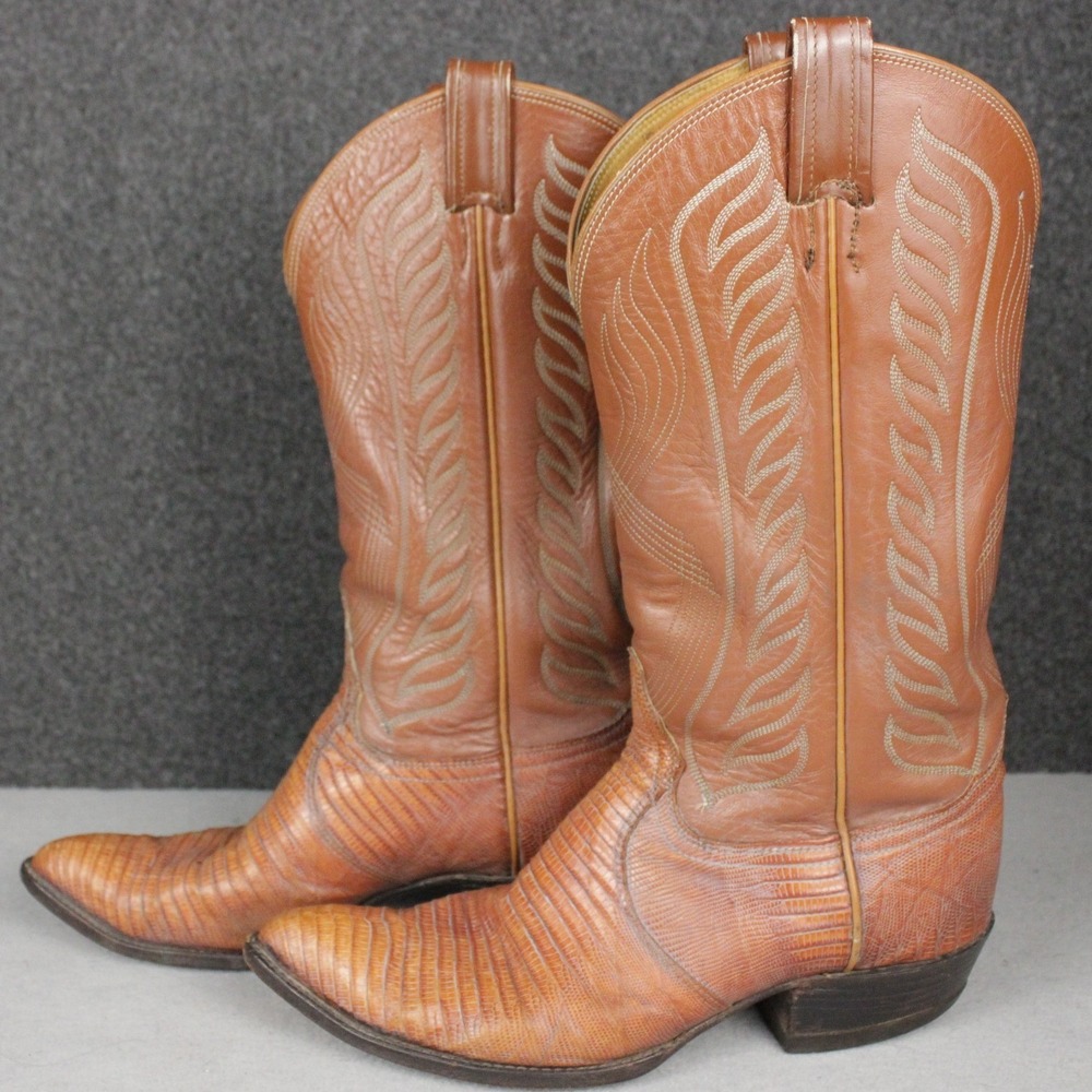 Tony Lama 8030 Lizard Leather Boots Mens 9.5 D Brown Western Cowboy‎ USA